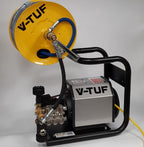 V-TUF 240TCHR pressure washer angle view showing hose reel access and motor housing