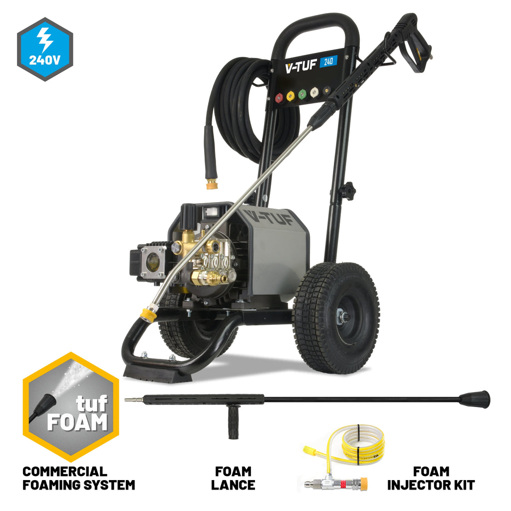 V-TUF VTUF240TF angle view showing foam lance, total stop switch and compact frame