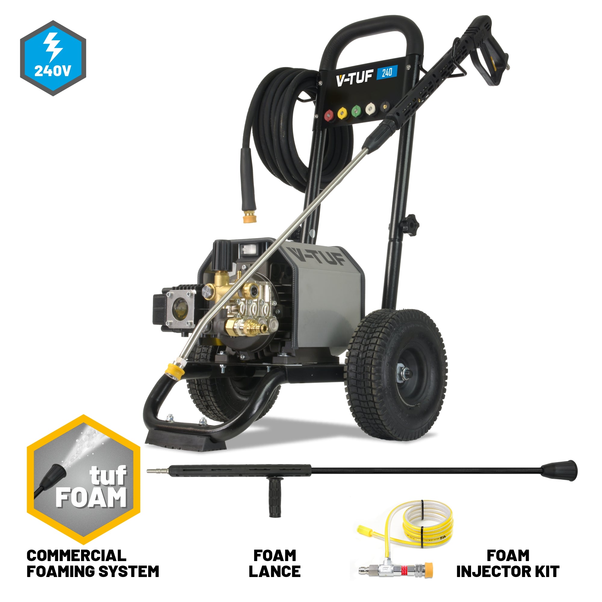 V-TUF VTUF240TF angle view showing foam lance, total stop switch and compact frame