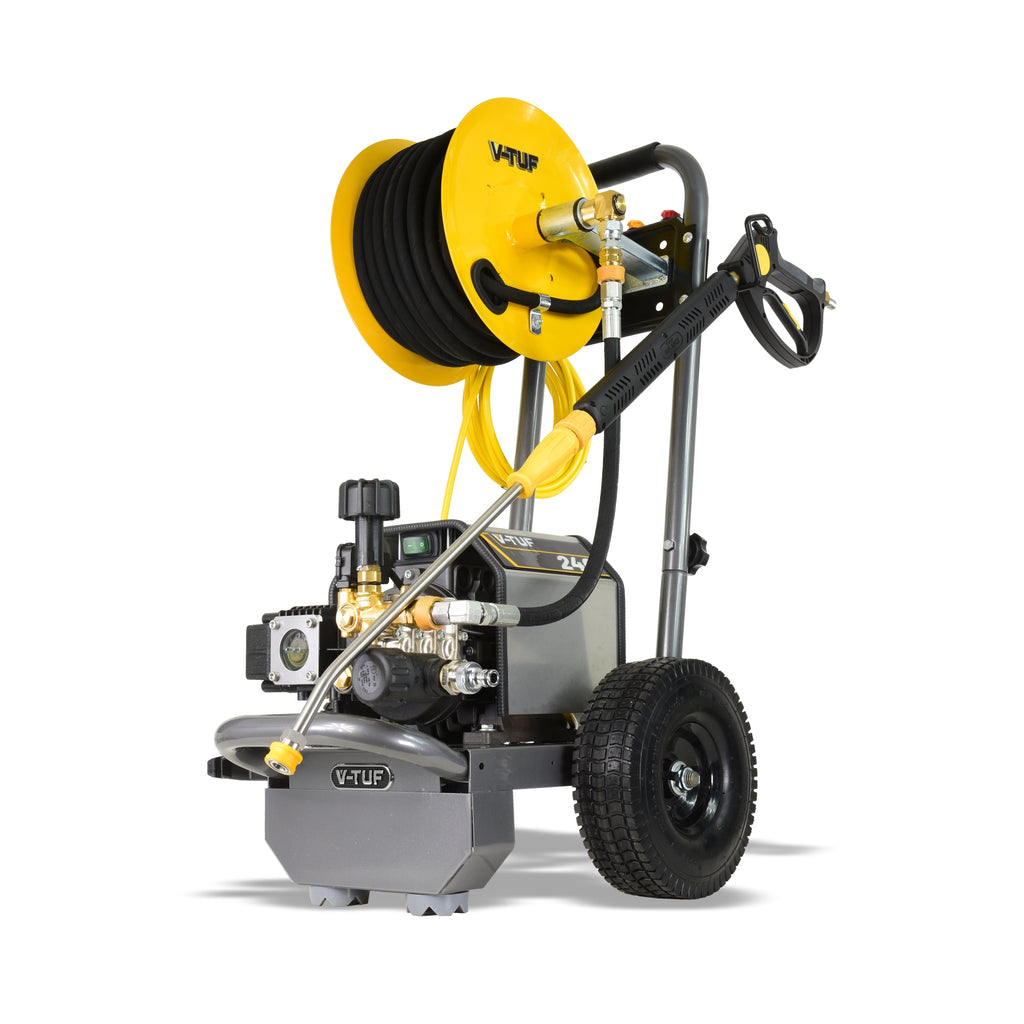 V-TUF 240HR compact industrial mobile electric pressure washer with 20m hose reel VTUF240HR, front view