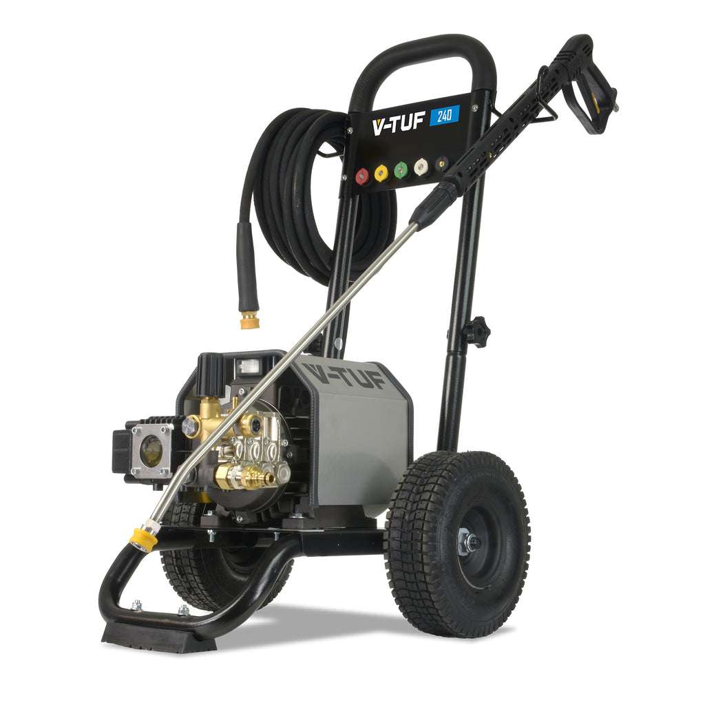 V-TUF VTUF240TF 240V 100 Bar 12L/min total stop pressure washer with commercial foam system, front view