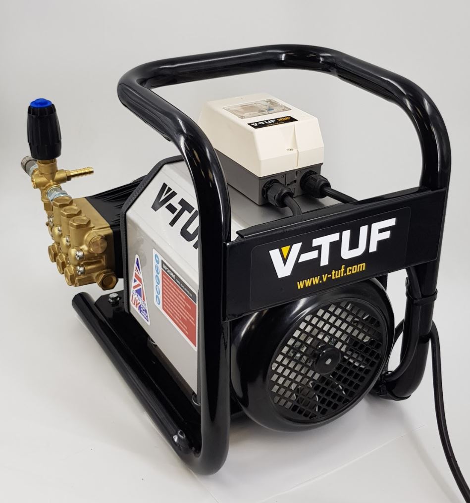 V-TUF VTUF415C-21200 industrial pressure washer side view showing carry frame and motor assembly