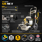 V-TUF VTUF415 415V pressure washer side view showing three-phase motor and pump assembly