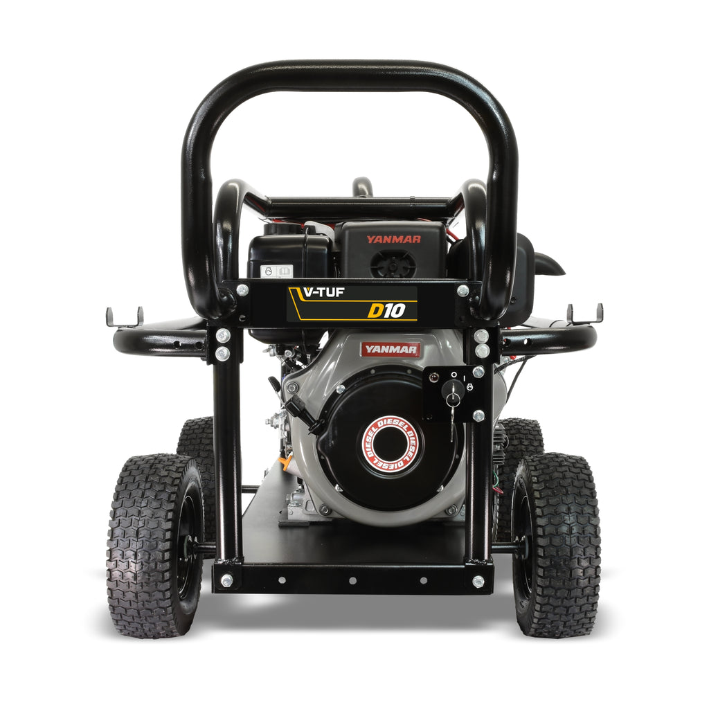 V-TUF D10 diesel pressure washer close-up of pump, unloader and pressure gauge