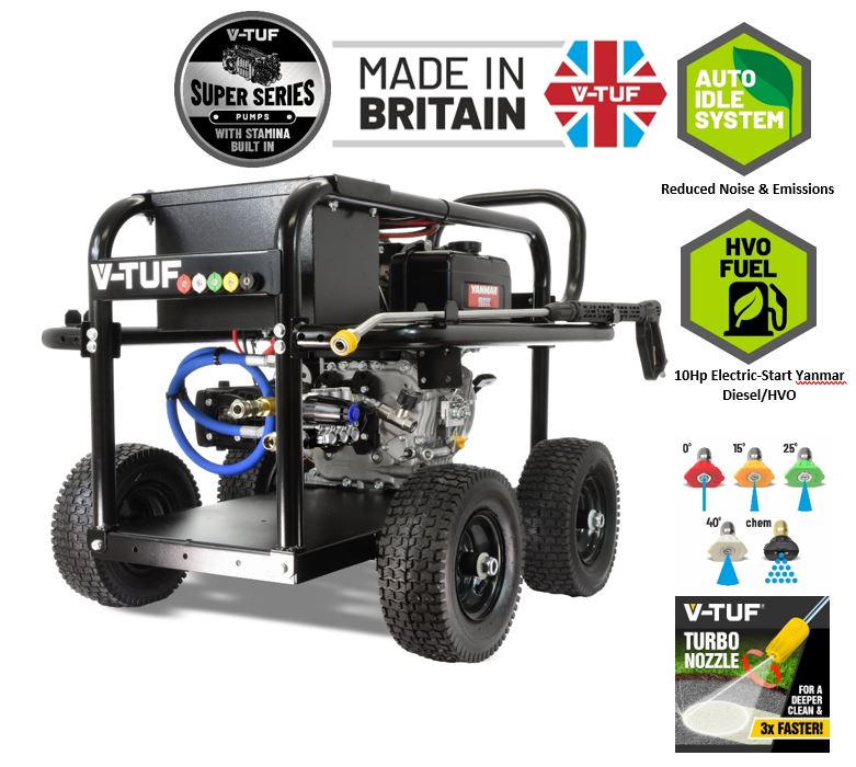 V-TUF D10 21L/min 170 Bar gearbox Yanmar diesel pressure washer VTUFD10-21170, front view