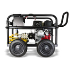 V-TUF T13 petrol pressure washer angle view showing pump, electric start and roll cage