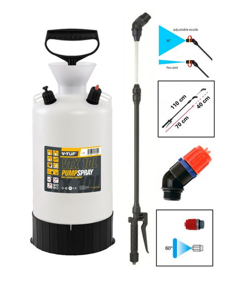 V-TUF 10L professional chemical resistant sprayer VTX-10L-KIT1 with telescopic lance and 60 degree fan jet
