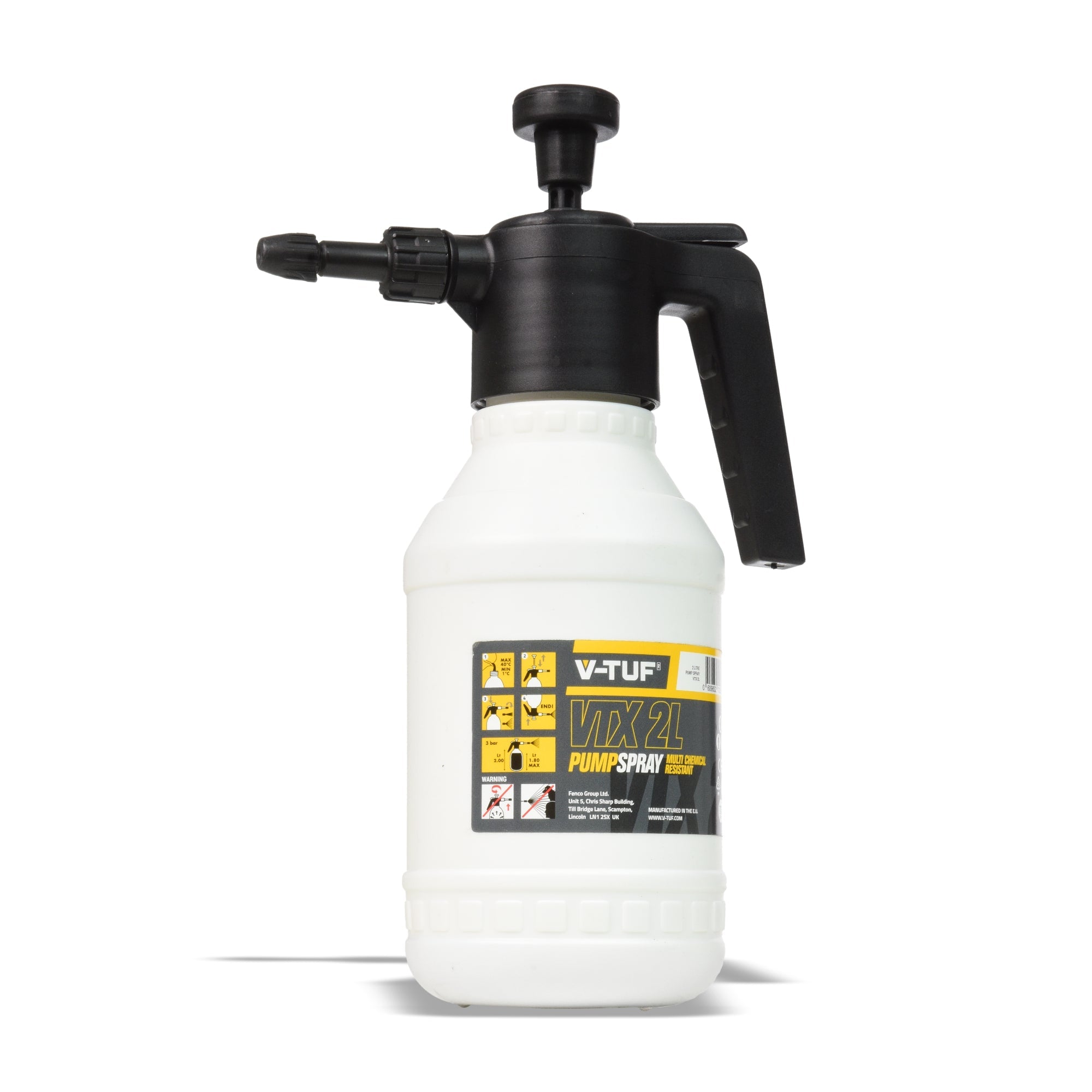 V-TUF VTX-2L professional sprayer front view, translucent tank with yellow trigger head