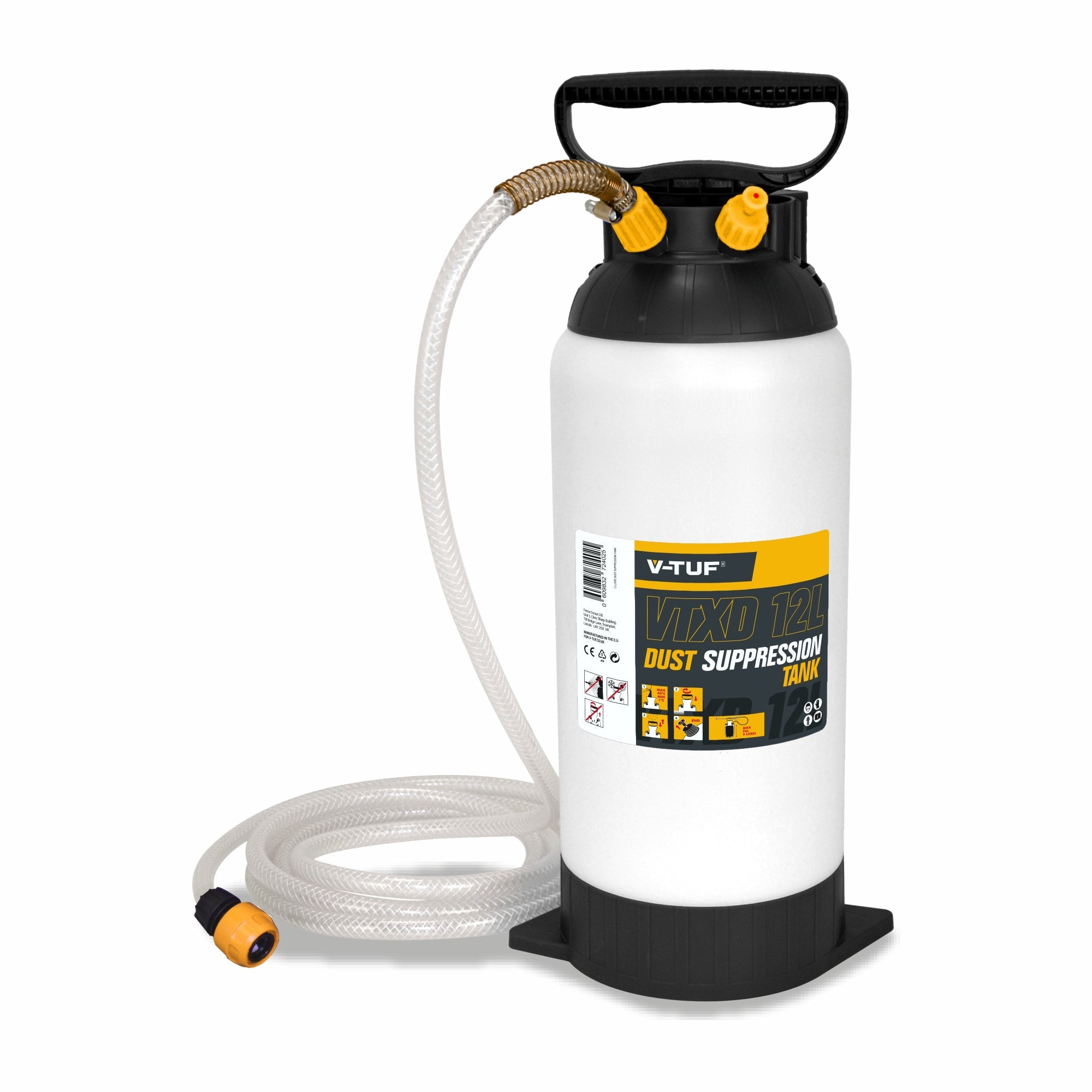 V-TUF VTXD-12L 12L dust suppression tank with TankGuard protection, yellow body