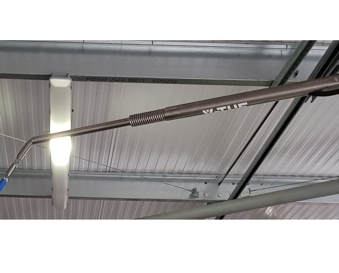 V-TUF W1.016 flexible stainless boom arm extended view showing flexible section and end fittings