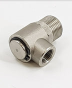 V-TUF W5.552 90 degree swivel fitting close-up showing stainless body and thread connections