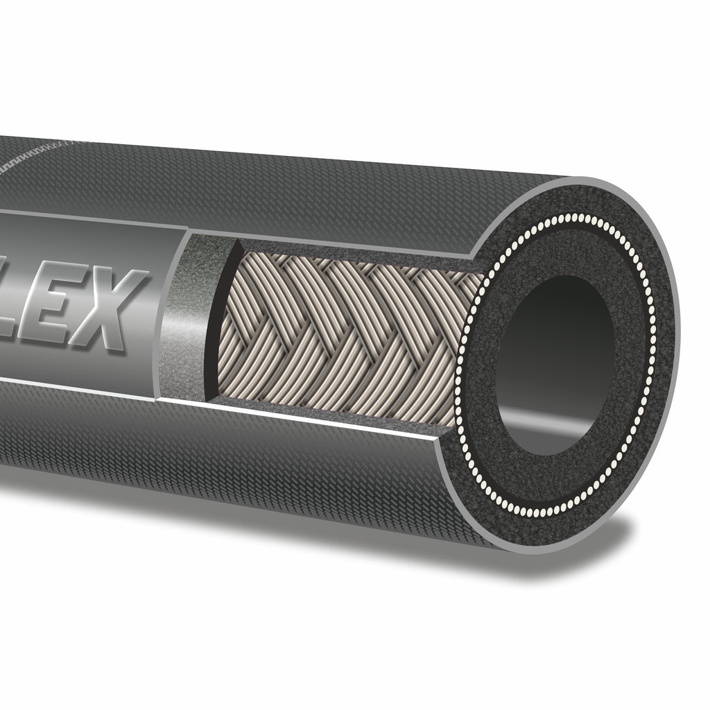 V-TUF black thick wall jetwash hose cut end view showing wire reinforcement layers
