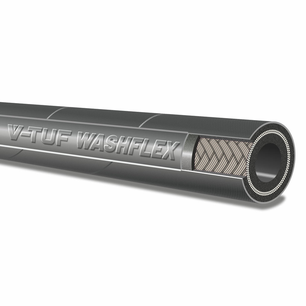 V-TUF VTK23880MFYK 80m black hose male end fitting detail showing 3/8 inch BSP