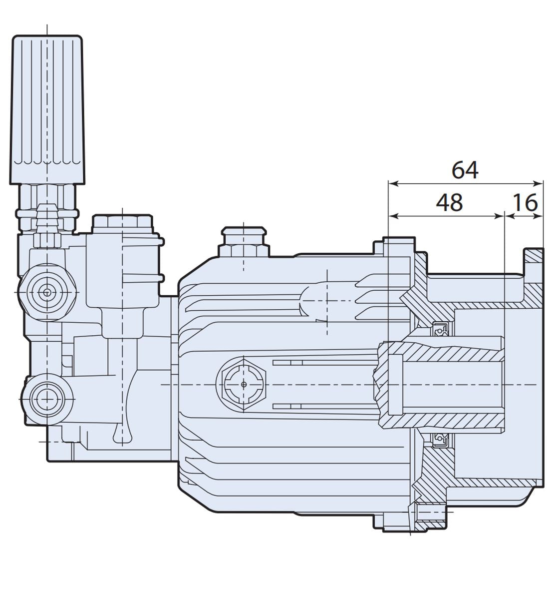 V-TUF XHDH100 pump rear view showing 3/4 inch hollow shaft and manifold connections