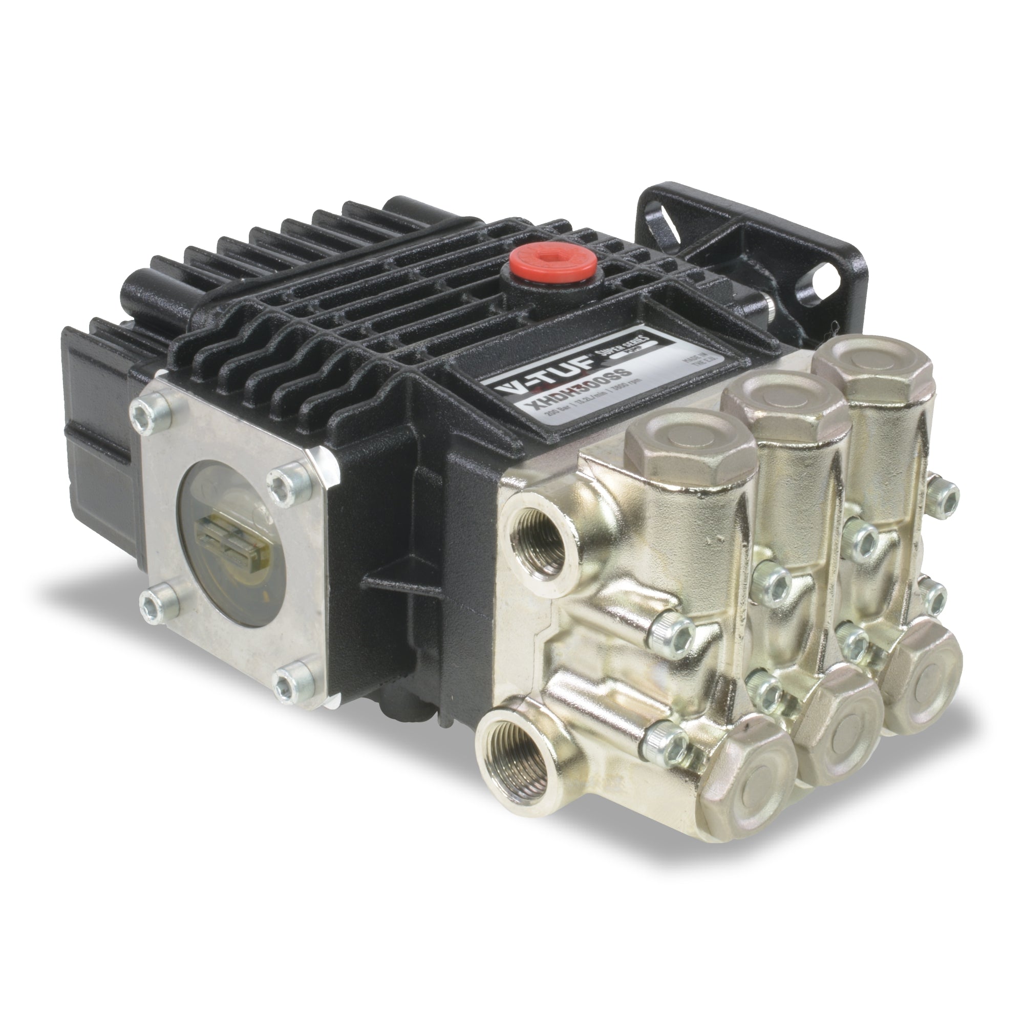 V-TUF XHDH325SS pump side view showing 3/4 hollow shaft and stainless manifold