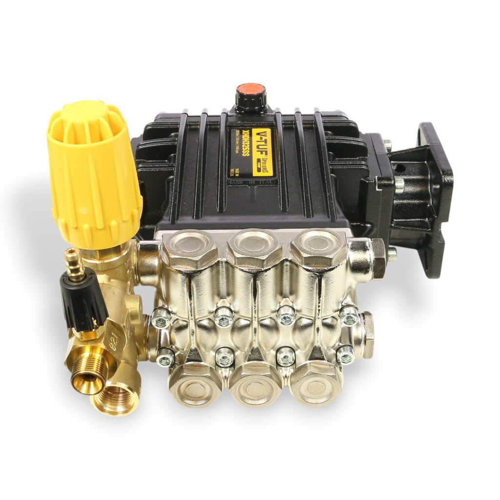 V-TUF XHDH325SS-KIT1 pump kit side view showing hollow shaft and banjo unloader assembly
