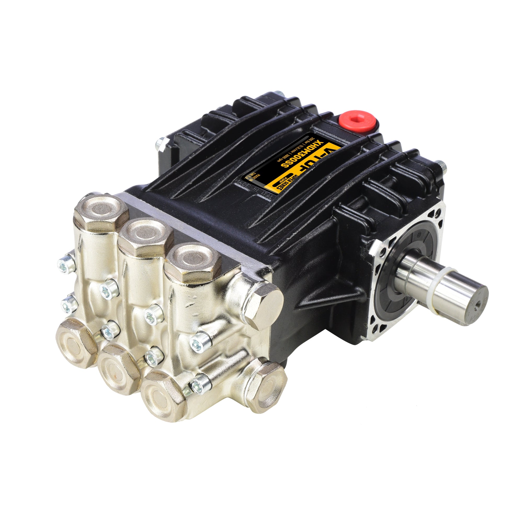 V-TUF XHDM300SS Super Series pump 12L/min 200 Bar 24mm male shaft 1450 RPM, front view