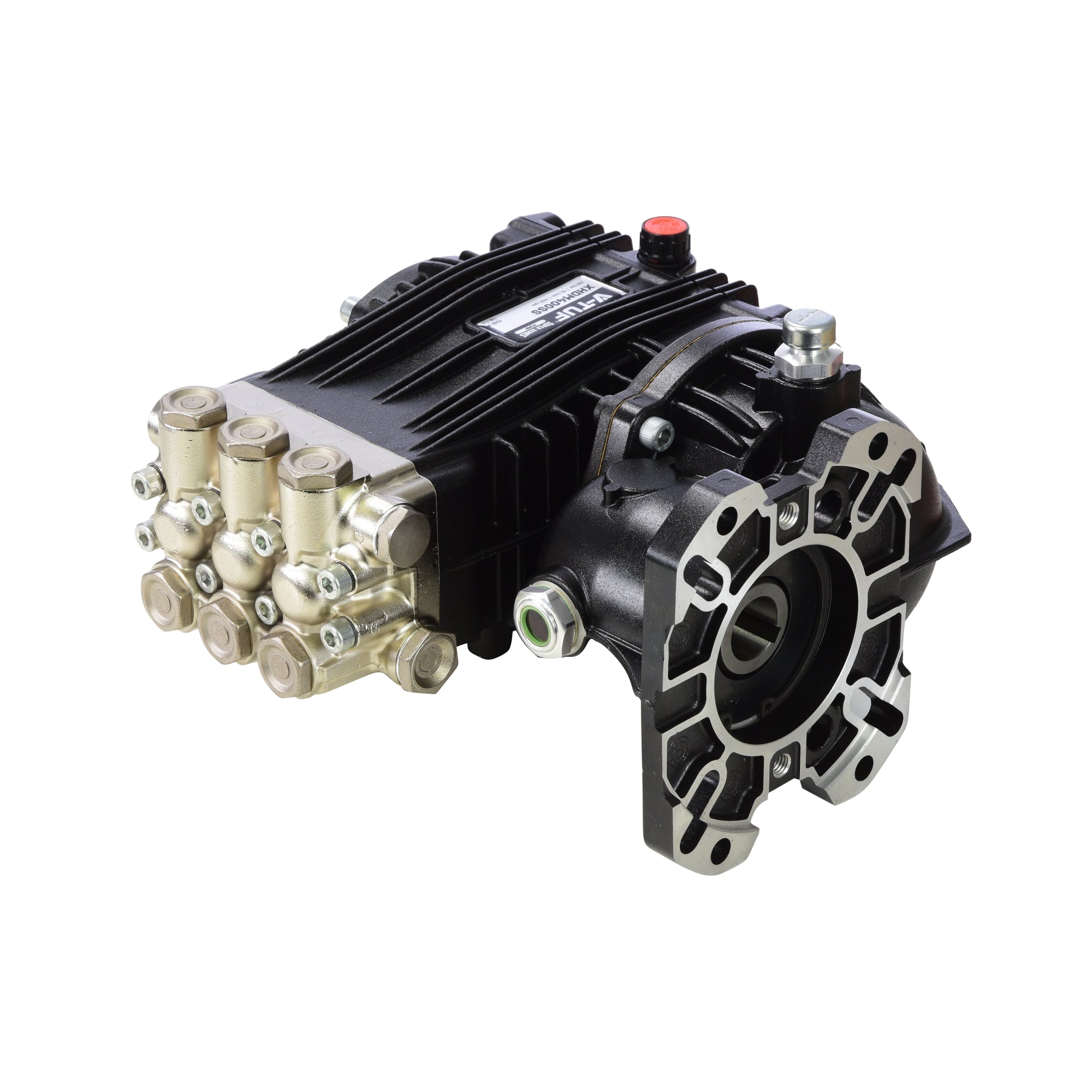 V-TUF XHDM400SS-GBKIT gearbox pump side view showing hollow shaft, manifold and gearbox