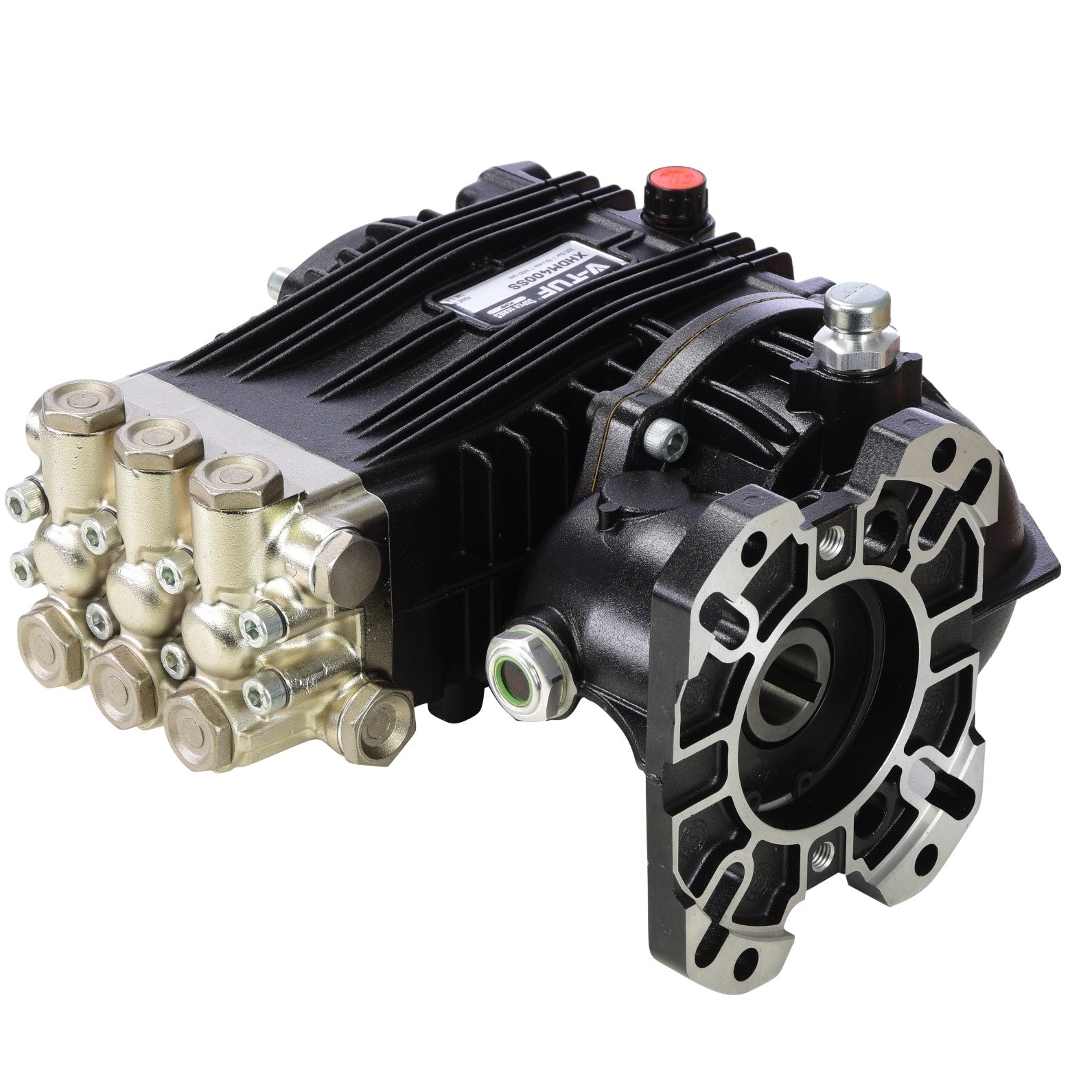 V-TUF XHDM400SS Super Series gearbox pump close-up showing pump body and inlet outlets