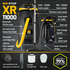 V-TUF XR11000-110 110V vacuum side view showing recycled plastic body and 110L drum