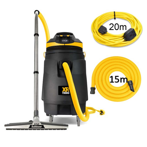 V-TUF XR11000-240GSC2 grain store vacuum kit view showing 15m hose and 20m motor saver cable
