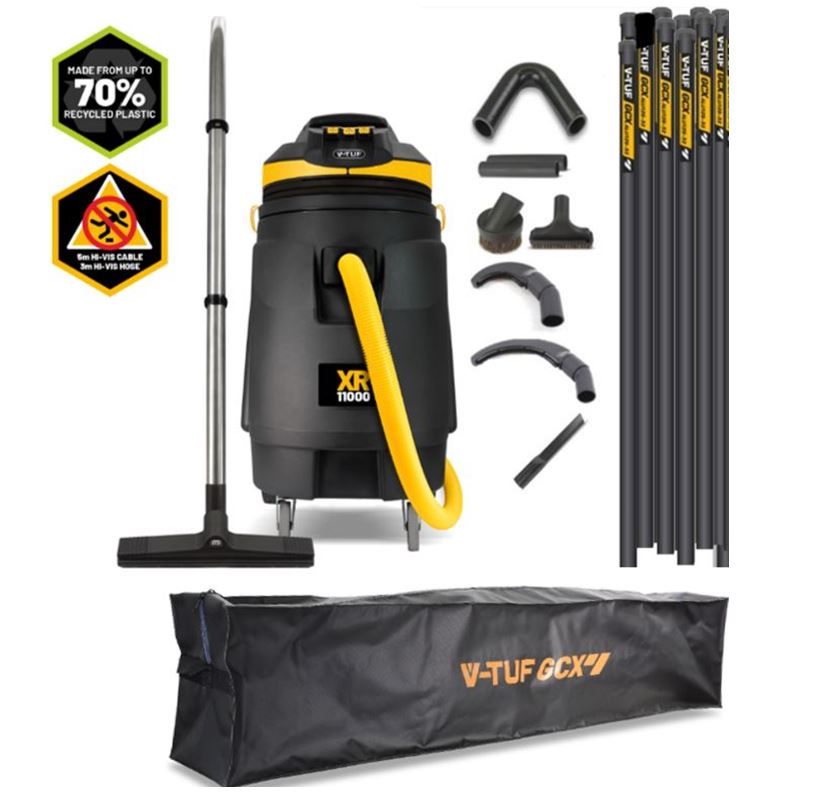 V-TUF XR11000 240V vacuum XR11000-240HLC-KIT2 with max 40ft high level cleaning kit and pipe tools