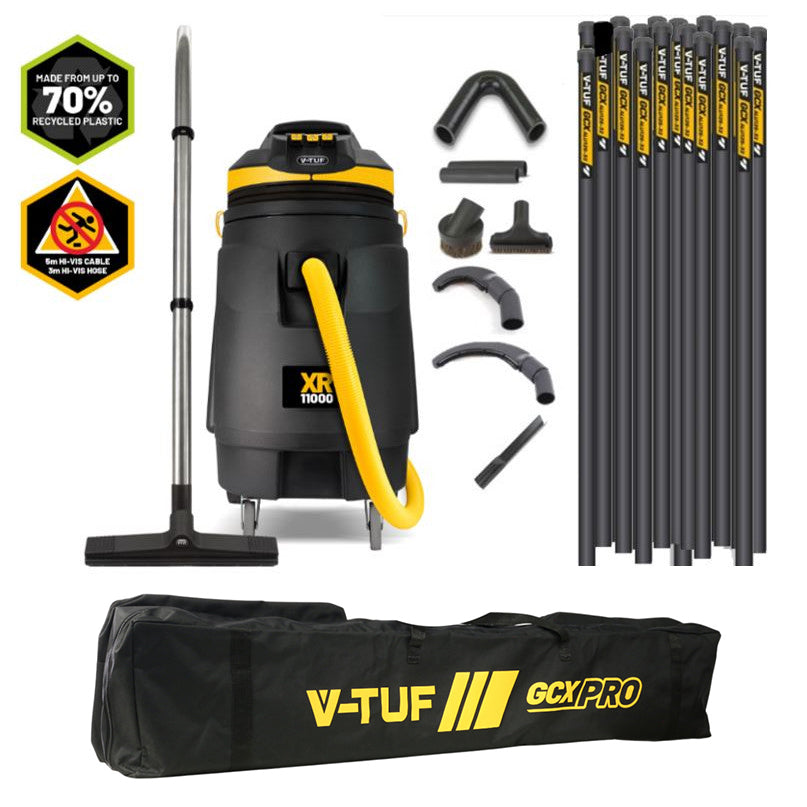 V-TUF XR11000 240V vacuum XR11000-240HLC-KIT1 with max 80ft high level cleaning kit and pipe tools