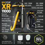 V-TUF XR11000-240 vacuum rear view showing filter access and power cable management