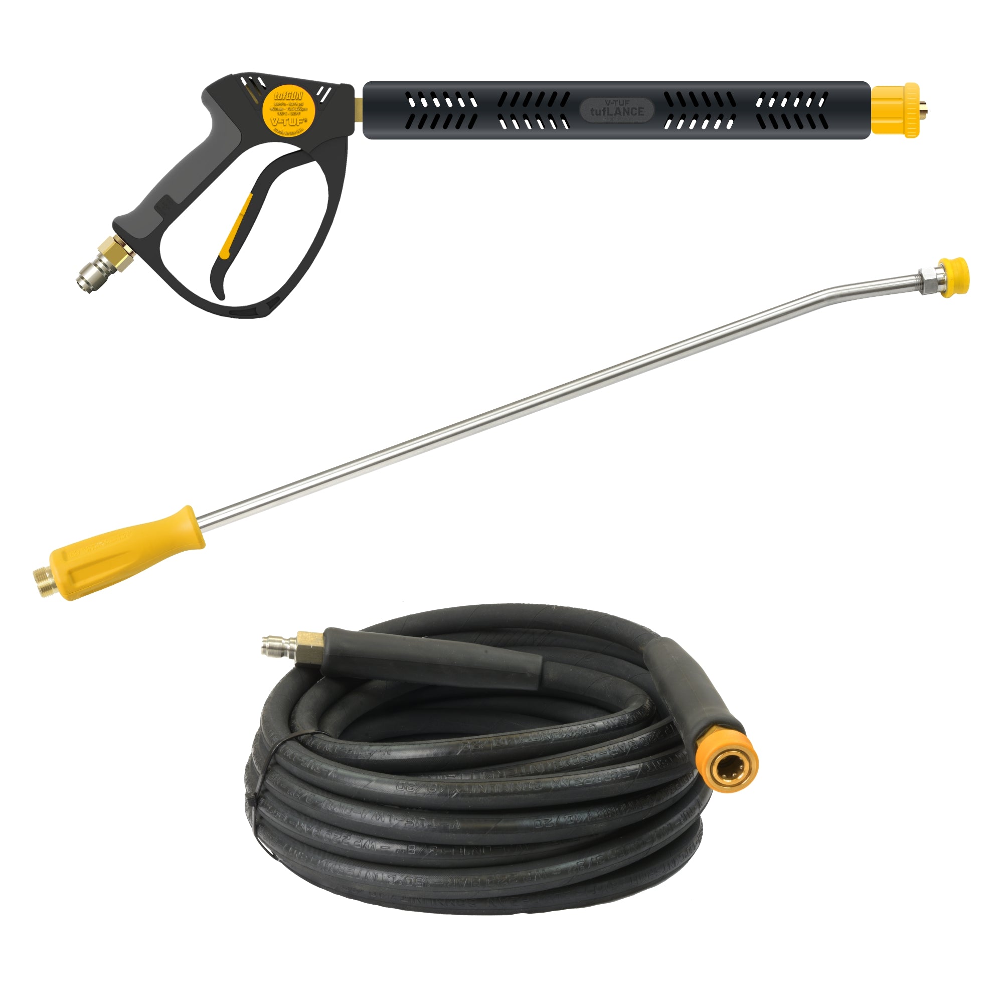 V-TUF XRT200-KIT1 angle view showing stainless frame, hose reel and lance holder