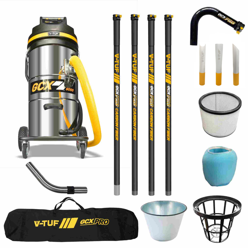 V-TUF 3.5KW 100L XTRA LARGE & RUGGED Industrial Powerful Vacuum Cleaner + 20FT GCX PRO CARBON FIBRE GUTTER CLEANING KIT