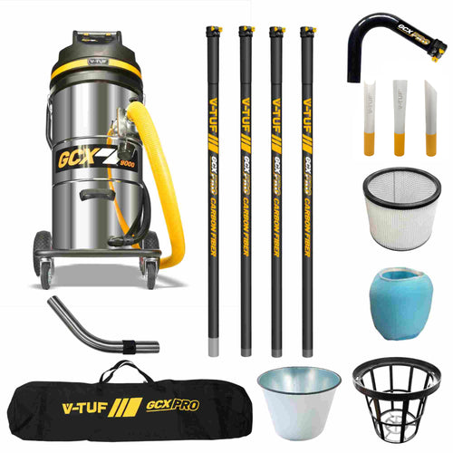 V-TUF 3.5KW 100L XTRA LARGE & RUGGED Industrial Powerful Vacuum Cleaner + 20FT GCX PRO CARBON FIBRE GUTTER CLEANING KIT