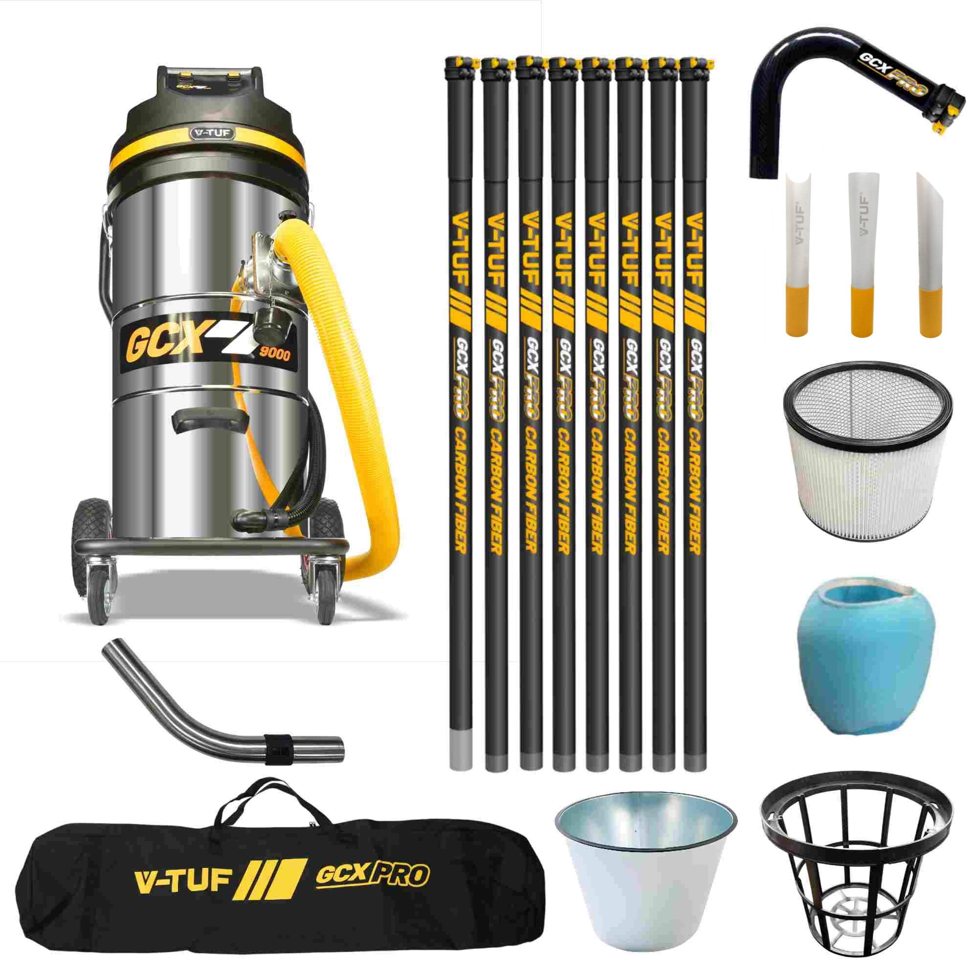 V-TUF GCX9000 3.5kW 100L industrial vacuum GCX9000-240-KIT2 with 40ft GCX PRO gutter cleaning kit