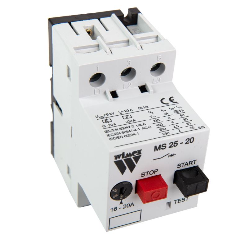 V-TUF I10.1620W manual motor starter side view showing push button and overload body