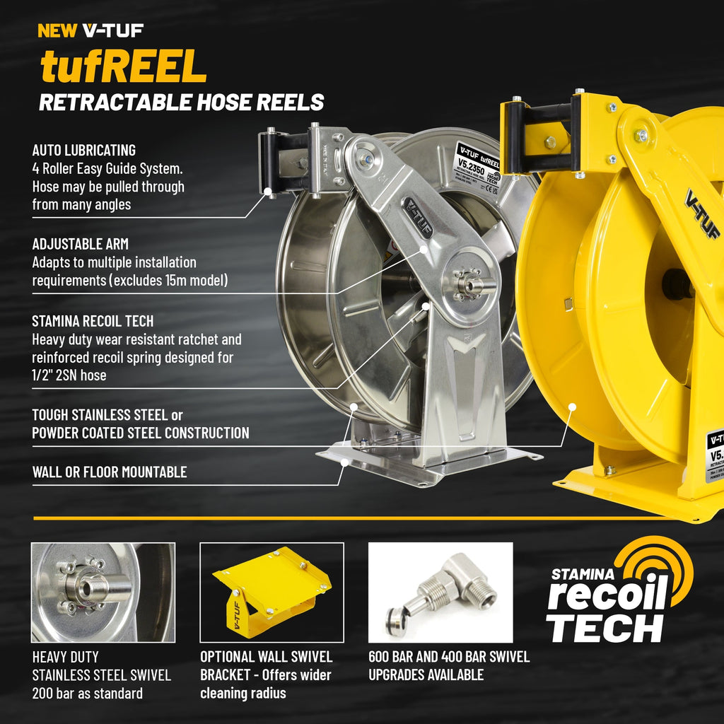 V-TUF tufREEL spider bracket close-up showing swivel mount and fixing holes
