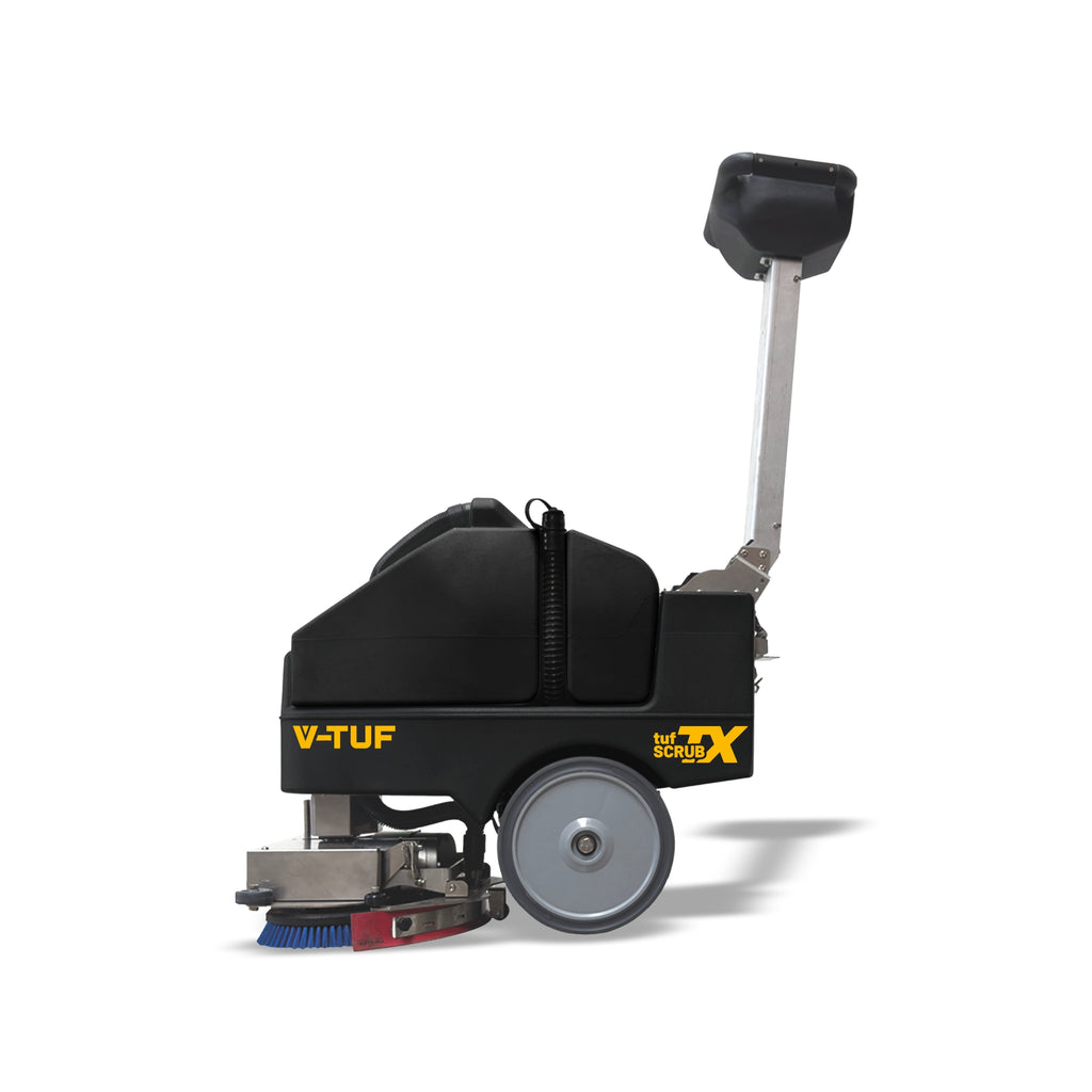 V-TUF TUFSCRUB-T upright scrubber drier rear view showing squeegee and water tank