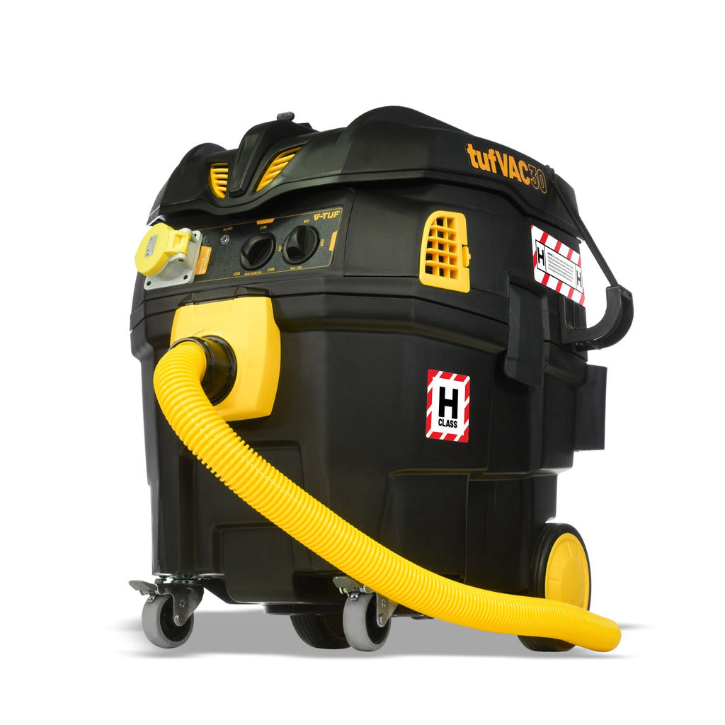 V-TUF tufVAC 30L 110V H-Class dust extractor TUFVAC30H110 with PTO and filter cleaning, front view