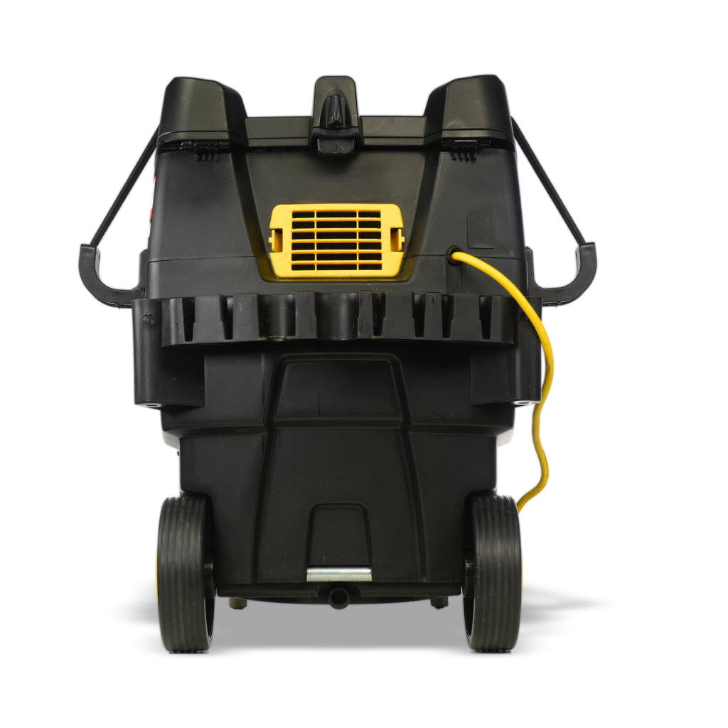 V-TUF tufVAC H-Class extractor rear view showing PTO port and filter cleaning system